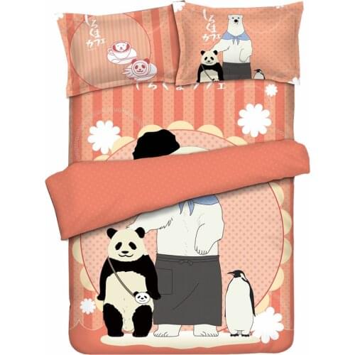 Anime JK Cartoon Shirokuma Cafe Panda Polar Bear Penguin Red Comforter Set Bed Flat Sheet Quilt Cover Pillowcase Bedding Sets