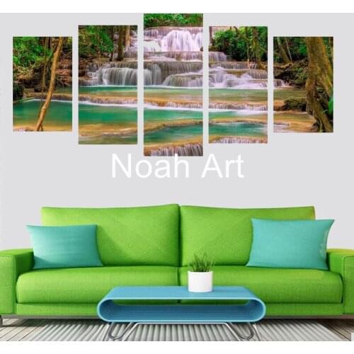 Beautiful Forest Waterfall Scenery Canvas Print Painting Modern Canvas Wall Art for Decor Unframed 5 Panels Artwork Wall Picture