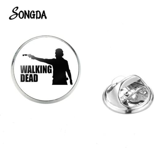 SIAN Walking Dead Figure Silhouette Creative Brooch Pin Classic American Horror TV Theme Glass Dome Stainless Steel Badges Pins