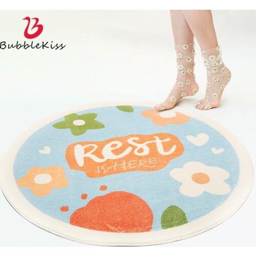 Bubble Kiss Blue Flower Round Carpet Lamb Wool Kids Bedroom Floor Mat Nordic Home Living Room Decorative Soft Thicker Fluffy Rug