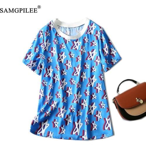 Summer 2021 Korean Style Thin Straight O Neck Chiffon Tshirts Oversized Short-sleeved Geometric Short-sleeved Womens T-shirts