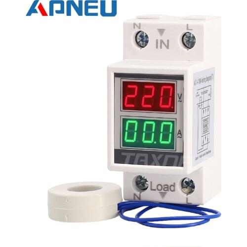 DIN-rail Multi-function Digital Meter AC 160-275V 0-100A 60A Ammeter Voltmeter Red Green LED Voltage Current Meter