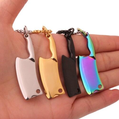 Mens Hip Hop Style Pure Stainless Steel Kitchen Knife Pendant with Box Chain Necklace Top Quality Jewelry