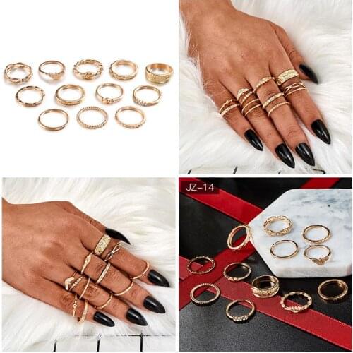 QCOOLJLY Boho Vintage Gold Star Moon Rings Set For Women Crystal Midi Finger Ring Female Bohemian Jewelry Gifts bague bijoux