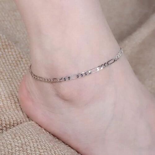 Stainless Steel Waterproof Silver Plated Flat Beach Anklet Jewelry Foot Bracelet Women Leg Link Barefoot Wholesale Free Delivery