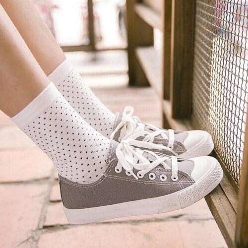[COCOTEKK] New cotton women socks white pink polka dot socks cute dress socks autumn winter in tube socks Chaussette Femme gift