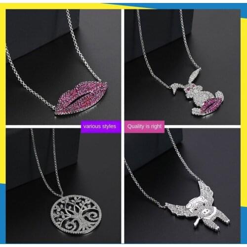 2020 new lips love diamond necklace classic sweater chain design simple temperament clavicle chain women brand jewelry