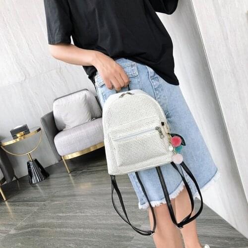 2021 New Summer Canvas Backpack Hip-hop Trend Hollow Sequined Backpack Simple Small Backpack