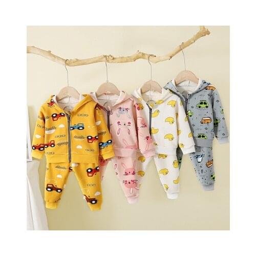 2020 Spring and Autumn New Childrens Clothing Korean Baby Boys and Girls Sweatshirt Suit Plus Velvet Kids Hooded Cardigan Sets