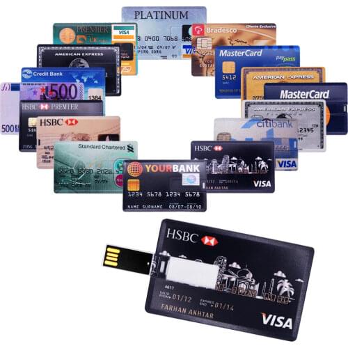 New Credit Bank Card USB Flash Drive 2.0 Custom Logo 4gb 8gb 16gb 32gb 128mb memory Stick Pendrive HSBC MasterCard Bradesco gift