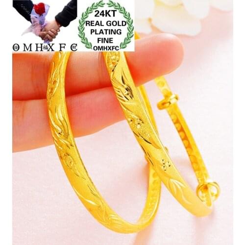 OMHXFC Wholesale European Fashion Woman Bride Mother Party Birthday Wedding Gift Dragon Phoenix Push Pull 24KT Gold Bangle BE338