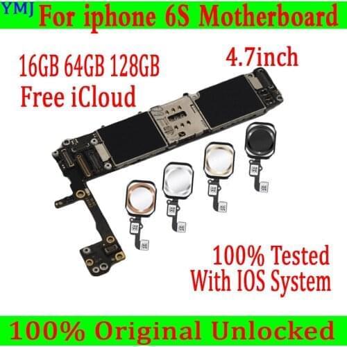 Original For iPhone 6s Motherboard with/without Touch ID Fingerprint Unlocked iCloud for iPhone 6S Logic board 16GB 64GB 128GB
