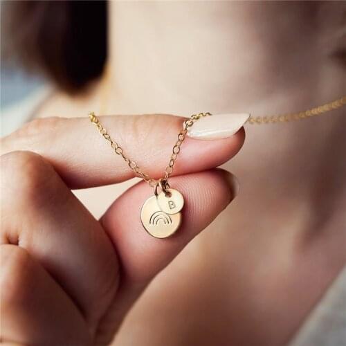 Initial Letter Necklace 14K Gold Filled Coins Jewelry Name Choker Pendants Collier Kolye Jewelry Boho Necklace for Women