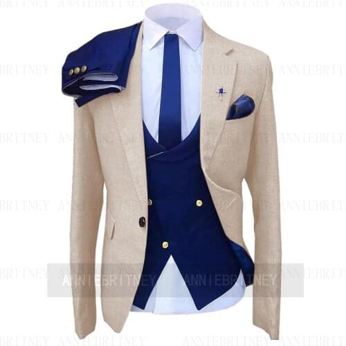Jacket+Pants+Vest) Latest Fashion New 3 Piece Groom Tuexdos For Wedding Formal Prom Suit Party Evening Blazer Custom Made