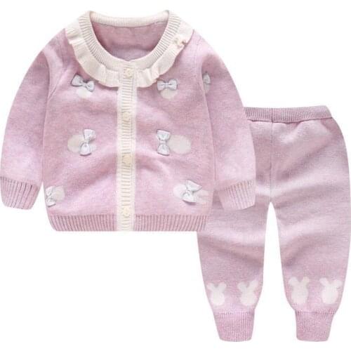 Baby Girls Sleepwear Sets Boys Kid Fashion Autumn Bow Cartoon Crew Neck Tops+Pants 2pcs Pajamas Set New Year Clothing