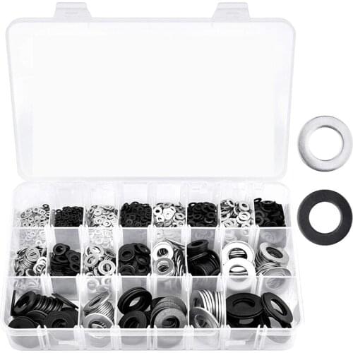 Flat Washers - 1300Pcs Flat Washers 10 Sizes Stainless Steel Flat Washers and Lock Washers Washer Assortment Set Retail