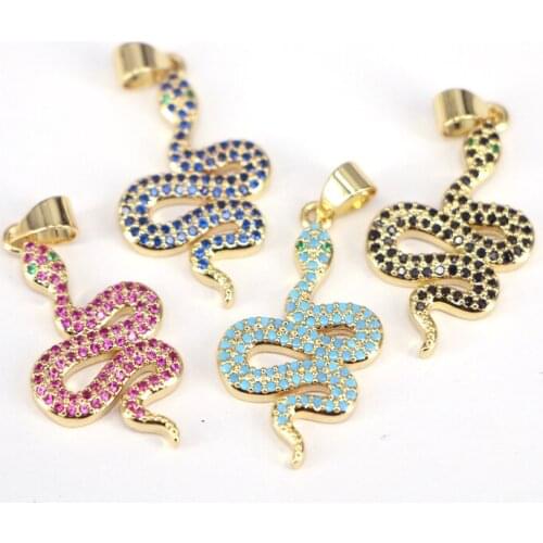 5Pcs, Fashion Animal Charms Pendants DIY Jewelry Making Gold Color Crystal Snake Pendants for Necklace Jewelry Findings