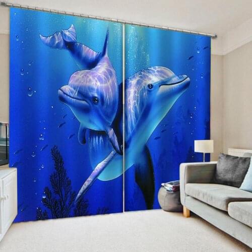 Custom ocean dolphin curtains 3D Window Curtain 3d print Luxury Blackout For Living Room