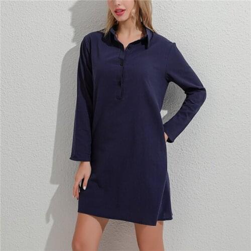 Casual Loose Women Dress Fashion Solid Color Mini Dresses New Ladies Long Sleeve Dress For Female