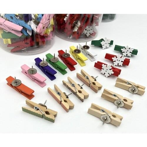 50Pcs New Creative Metal Pushpin Style Wooden Clip Printing Christmas Snowflake Clip Home Clothespin 3.5×0.7cm