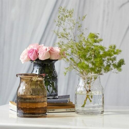 Transparent glass vase home decoration modern minimalist creative color handmade wave point hydroponic vase