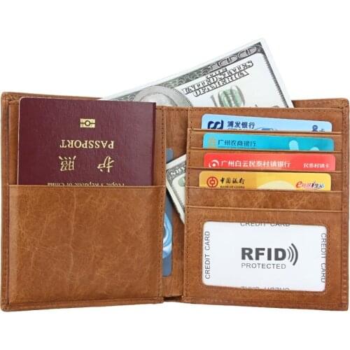 Selling leather passport folder multi-functional passport bag anti-theft brush male and female identification bag long wallet