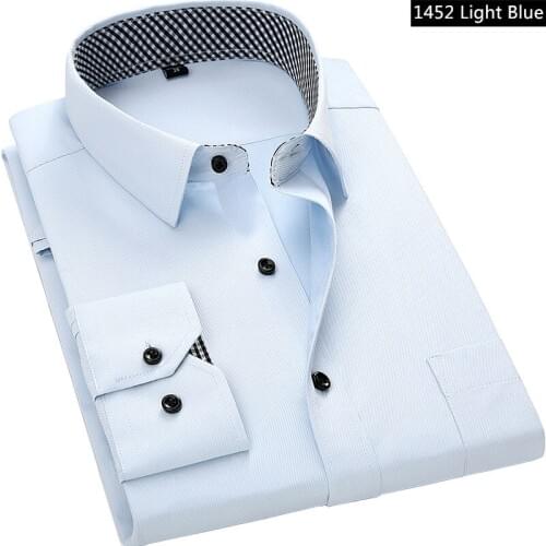 2019 Spring New Mens Business Casual Long Sleeved Shirt Slim Fit Male Clothing Solid Color Twill Dress Shirt Men Chemise Homme