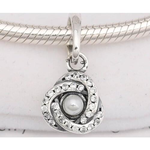 S925 Bead Charm Luminous Love Knot With Pearl & Crystal Necklace Pendant Beads for Women Bracelet DIY Jewelry
