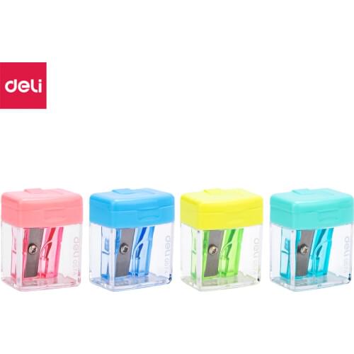Deli Pencil Sharpener 4PCS/Lot One/Two Hole Touch Grip Sharpeners Cutter Kids School Supplies Stationery Student Prize E0574
