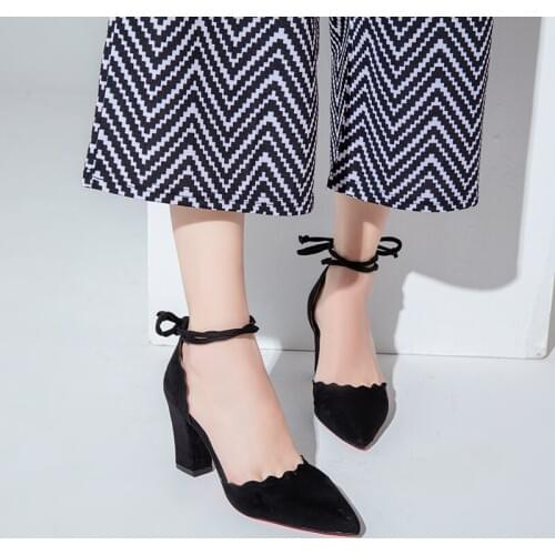 High Heels Shoes Woman Cross-Tied Flock Pointed Toe Thin Heels Pumps Shoes Female Nude Elegant Sandals Party Wedding Sho U22-13