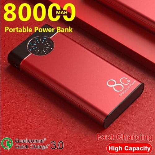 80000mAh PowerBank Portable Charging External Battery with Fast Charger Digital Display for Xiaomi Samsung Iphone
