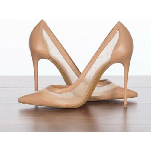 2021 summer new style fashion women pumps nude lace mesh pointy toe stiletto stripper High heels bride wedding shoes 12cm 45