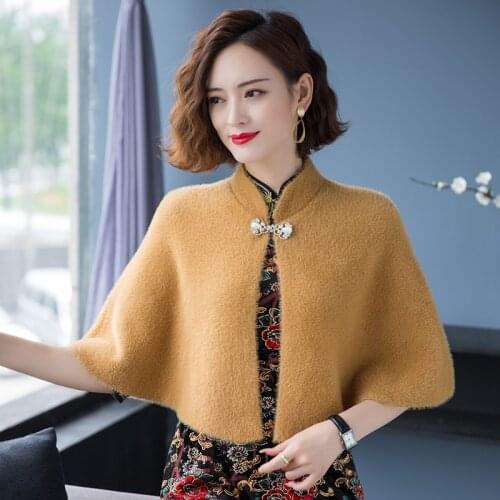 Poncho Women Imitation Woolen Cape Coat Solid Fashion Short Wedding Cloak Outwear 2021 Autumn Winter Lady Shawl Kimono Cardigan