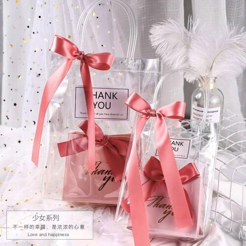1pcs Ins style Wedding Box Wedding Candy Bag PVC Transparent Bag Hand Gift Handbag packaging Engagement Party Valentines Day