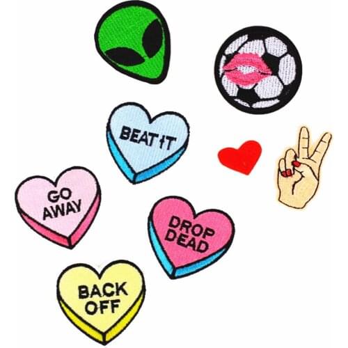 1Pcs Heart Alien Embroidered Patches for Clothing DIY Stripes Applique Clothes Stickers Iron on Creative Badges Biker Parches