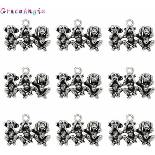 10pcs Cute Monkey Necklace Jewelry Earrings Collar Alloy Animal Charms Jewelry Pendant Vintage Women Anklet DIY 3 monkey for One