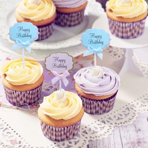 5 Pcs Happy Birthday Cupcake Cake Toppers Blue Pink Color Baby Shower Decoration DIY Birthday Party Favors Supplies