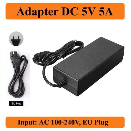 5V 5A EU Plug AC DC Adapter 1pcs AC 100V-240V input Converters Adapter to DC 5V 5000mA 25W Power Supply DC 5.5mm x 2.1-2.5mm