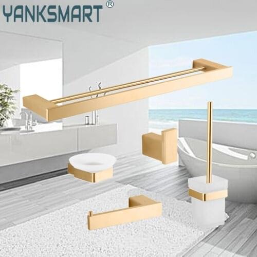Towel Shelf Wc Accessories Papier Toilet Golden Set Bathroom Accessories Gold Gold Brushed Bathroom Hardware Metal Zinc Alloy