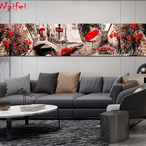 Large Size Paris street Landscape DIY Diamond Painting 5d full square round diamond Embroidery Bicycle red umbrella flowers