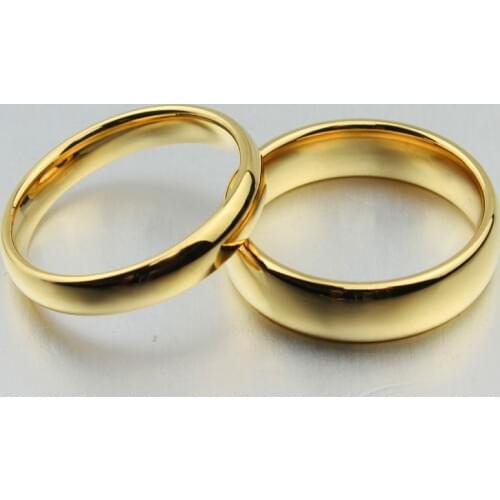 Free Custom Engraving 4mm/6mm Couples Simple Plain Gold Wedding Rings in Tungsten Carbide