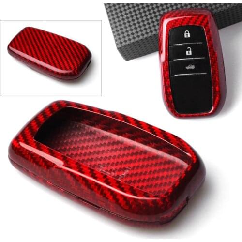 For Toyota Corolla Camry Crown Real Carbon Fiber Remote Key Cover Case Red Car Accessories