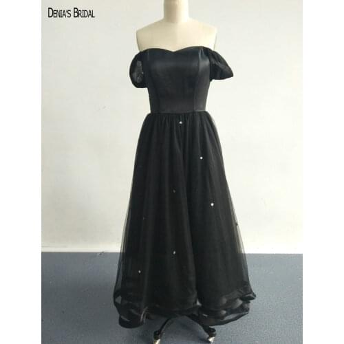 2017 Black A-Line Evening Dresses Strapless Neckline Floor Length Sleeveless Tiered Party Prom Gowns