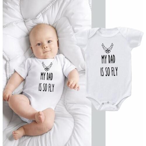 DERMSPE 0-24M Cute Newborn Baby Girls Boys Short Sleeve My Dad Is So Fly Cotton Romper Jumpsuit Outfits Baby Clothes White