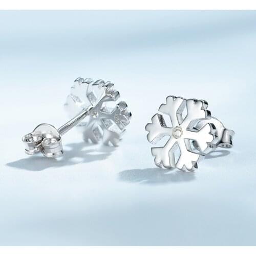 DY 925 Sterling Silver Earring Snow Flake Shape Clear Cubic Zirconia Solid Stud Earring Gift For Girls Chrismas Fashion Jewelry
