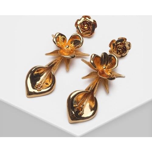 Amorita boutique Flower design fashion exaggerated metal drop earrings