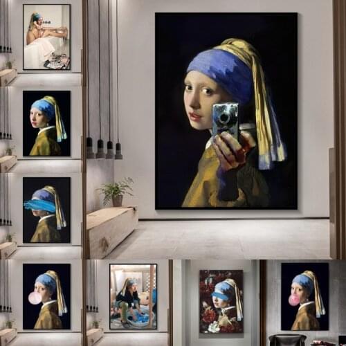 European Classical Oil Painting Woman Canvas Fun Graffiti Art Abstract Landscape Wall Art Print Poster Picture Home Decoration