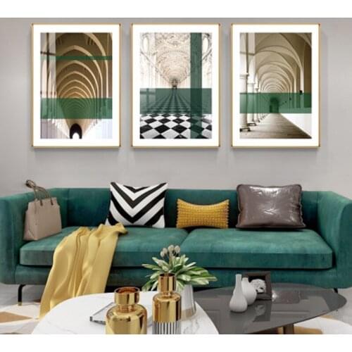 Moroccan arch old door painting on canvas abstract building wall art poster circular stairs print nordic modern decor image