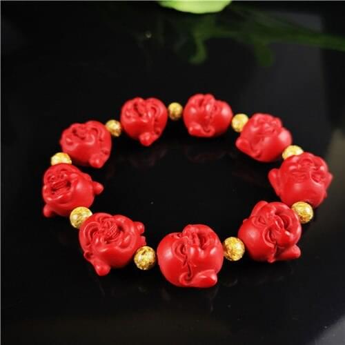 Chinese Red Organic Cinnabar Buddha beads Elastic Bracelet Fashion Man Ahd Woman Luck Amulet Gifts Jewelry New