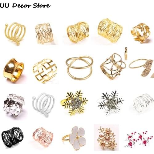 1pc High Quality Wide Round Gold Napkin Rings Metal Cross Hollow Gold Napkin Holder For Table Decoration 4cm